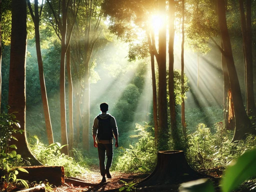Persona caminando por la naturaleza. Cómo superar una ruptura amorosa y recuperar tu bienestar emocional