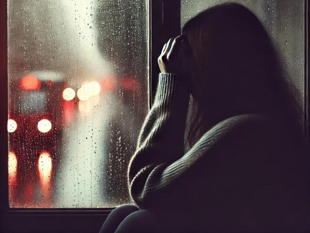 Persona mirando por la ventana en un dia lluvioso. Cómo superar una ruptura amorosa.